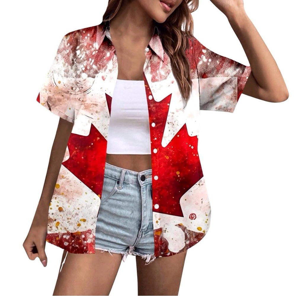 HAWAIIAN STYLE MAPLE LEAF BUTTON DOWN SHIRT